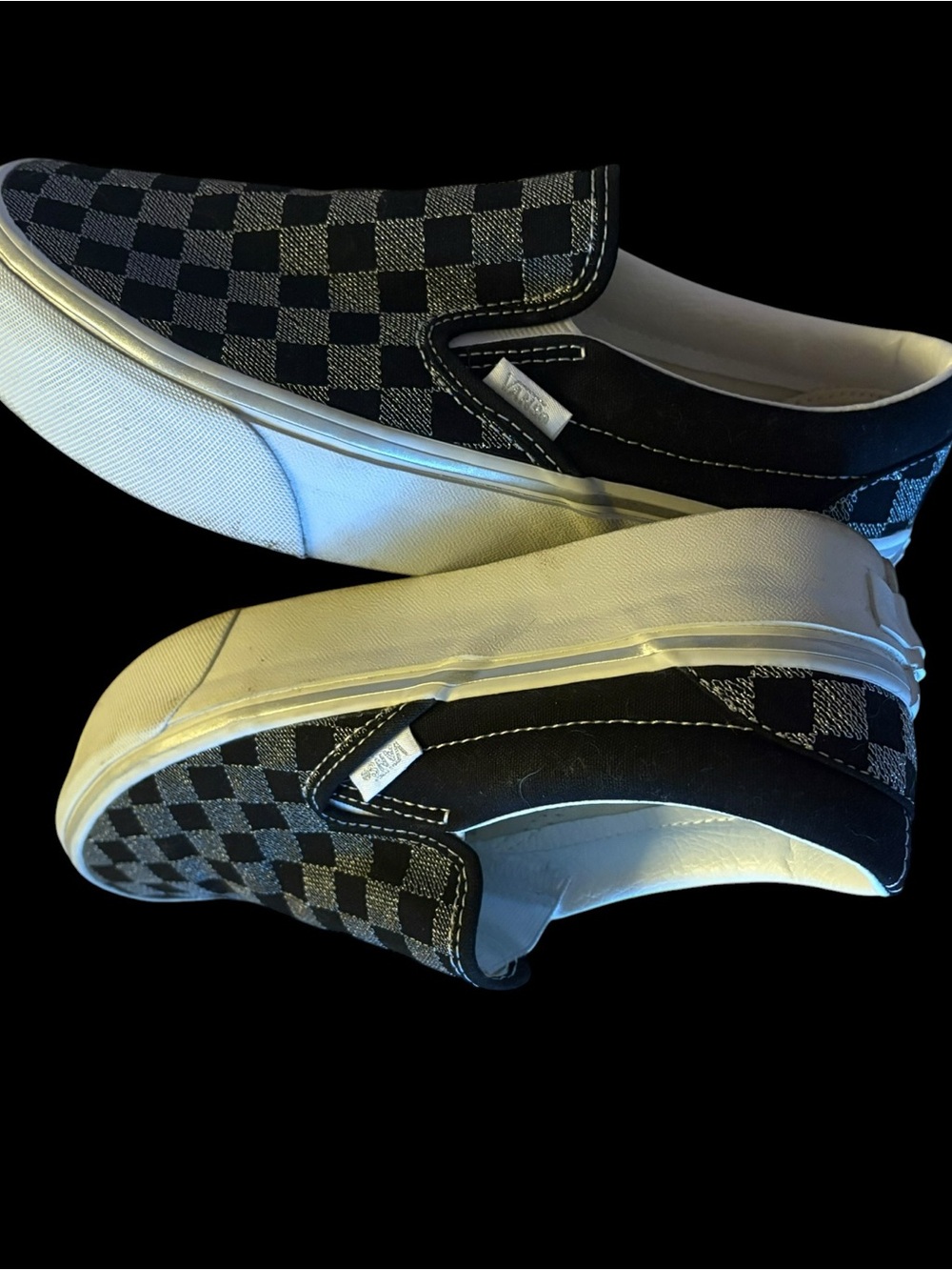 Black and gray sparkly checkered vans size 7.5 - Picture 4 of 5